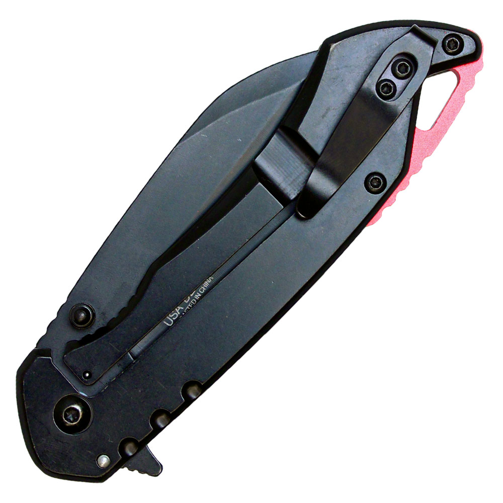Assisted Open Folding Pocket Knife, Black Handle w/ Red Accents view 4